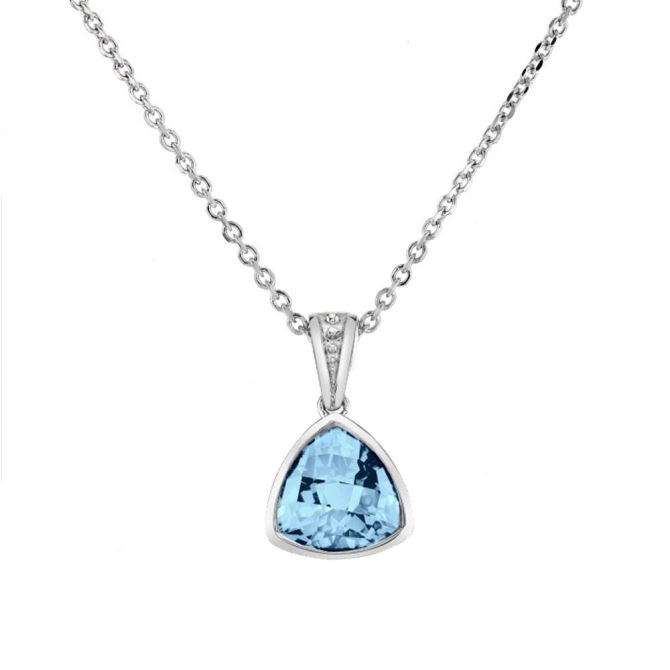 Checkerboard Trillion Aquamarine Pendant in White Gold, 18"