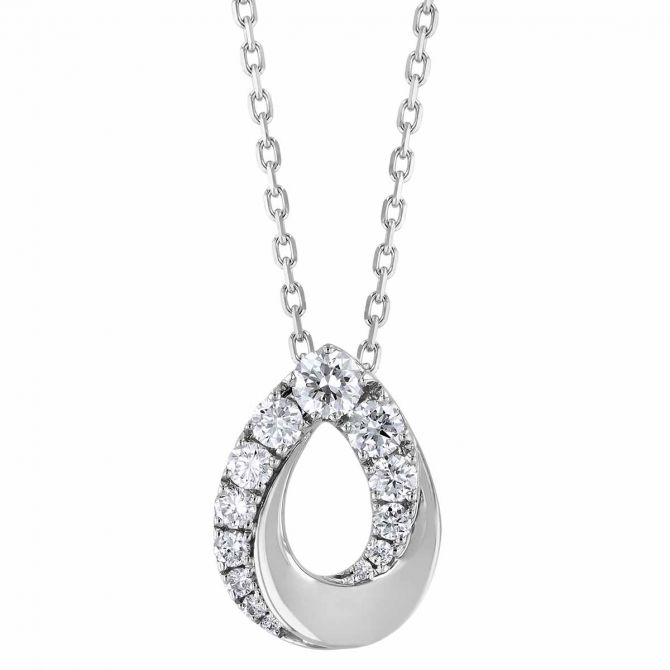 Frederic Sage Diamond Swirled Teardrop Pendant in White Gold, 18"