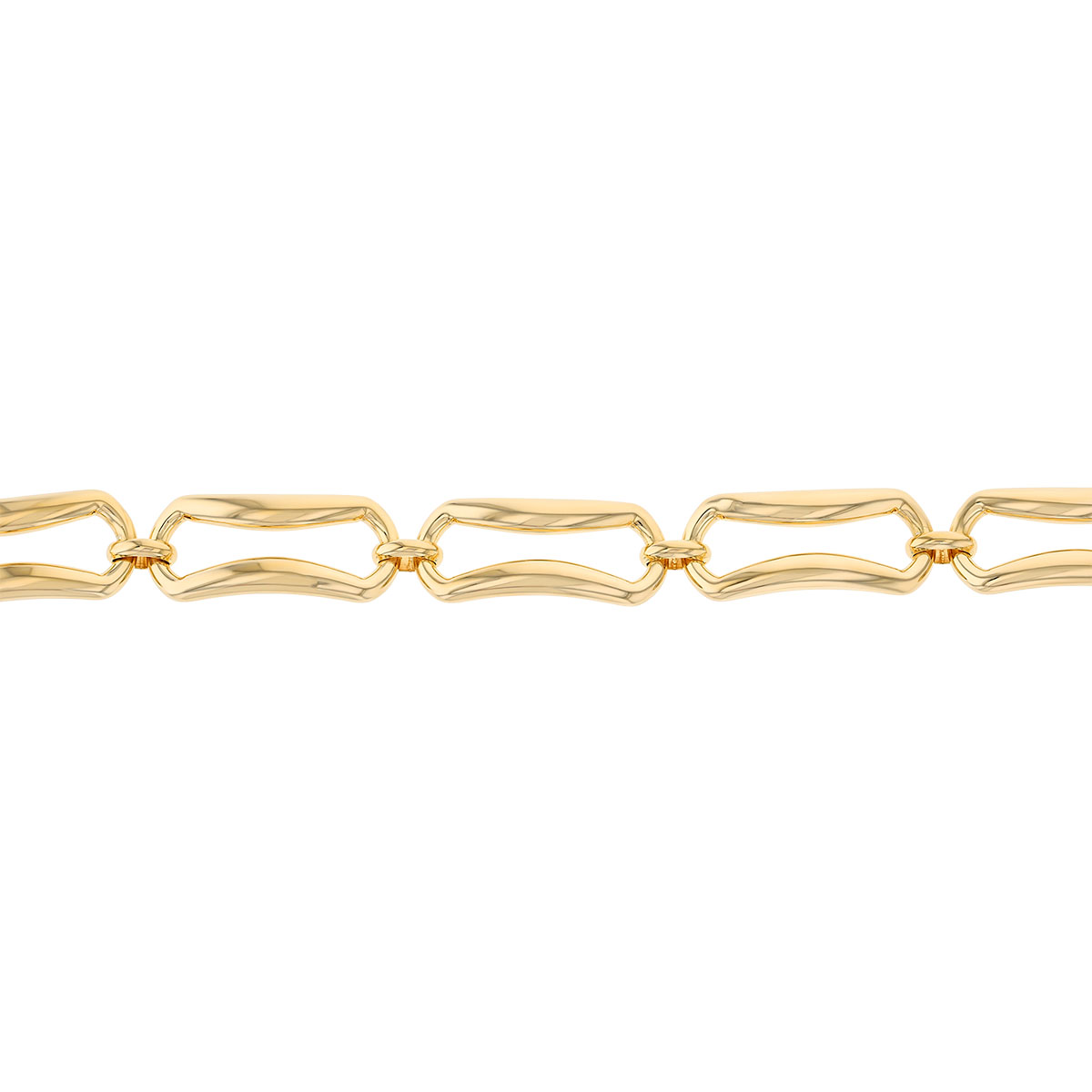 Yellow Gold Oversized Crimped Rectangle Link Bracelet, 7