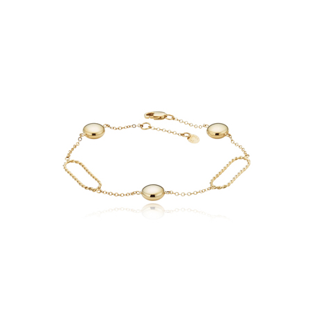 14K Yellow Gold Twisted Oval Link & Button Disc Station Bracelet, 7.5"