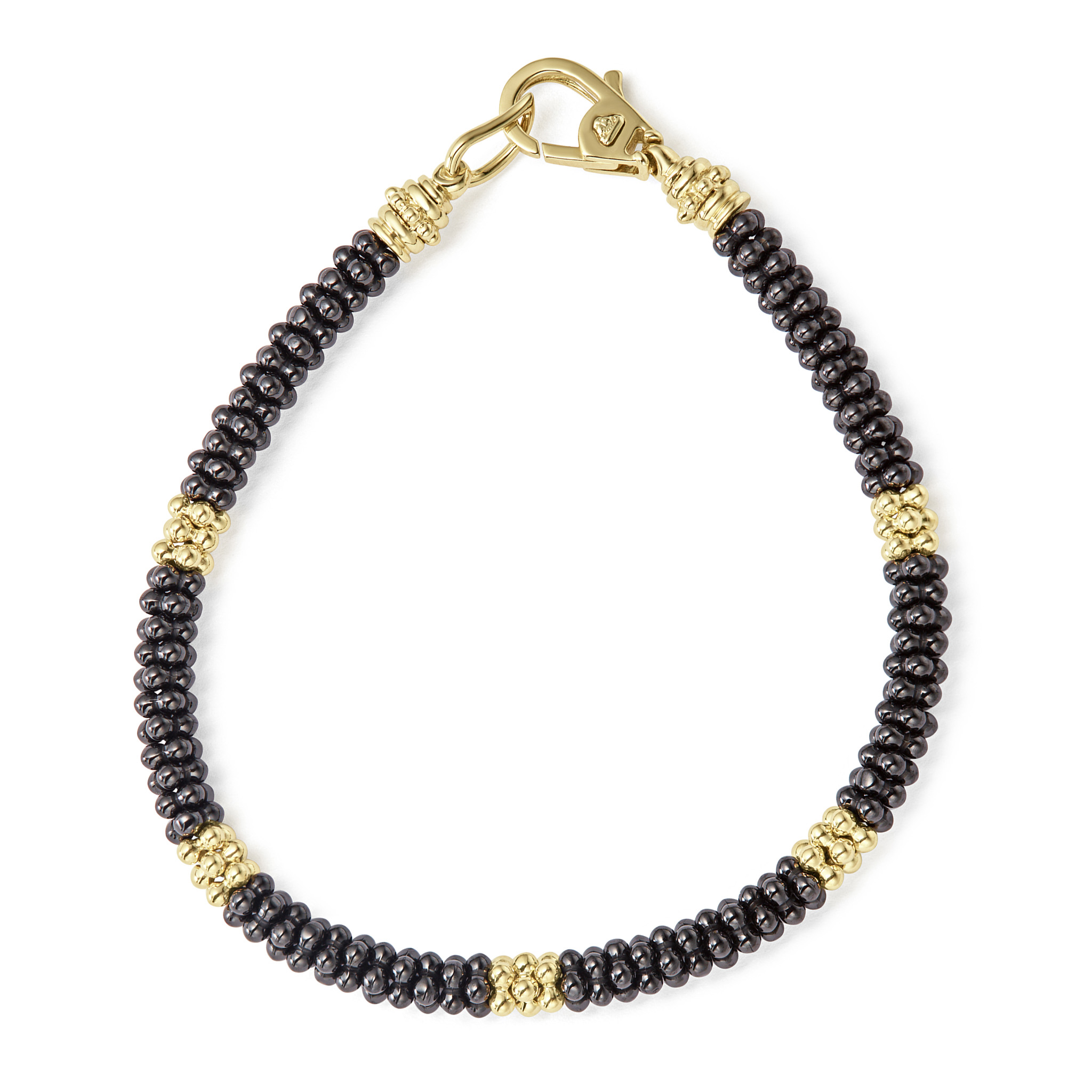 LAGOS 18K Yellow Gold and Black Caviar Gold Bead Station 5mm Medium