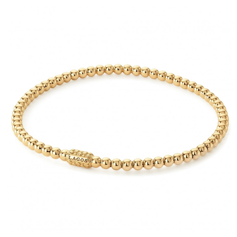 LAGOS 18K Yellow Gold Caviar 3mm Ball Stretch Bracelet