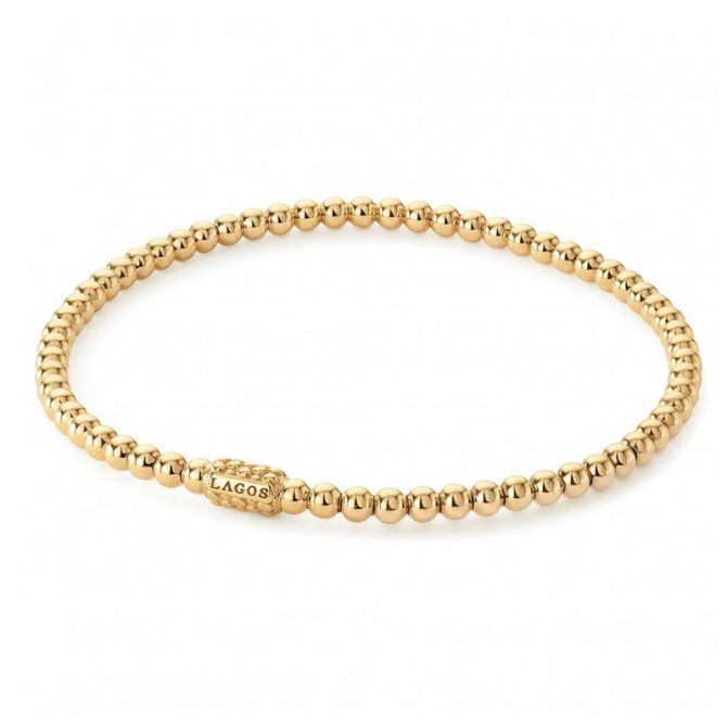 LAGOS 18K Yellow Gold Caviar 3mm Ball Stretch Bracelet