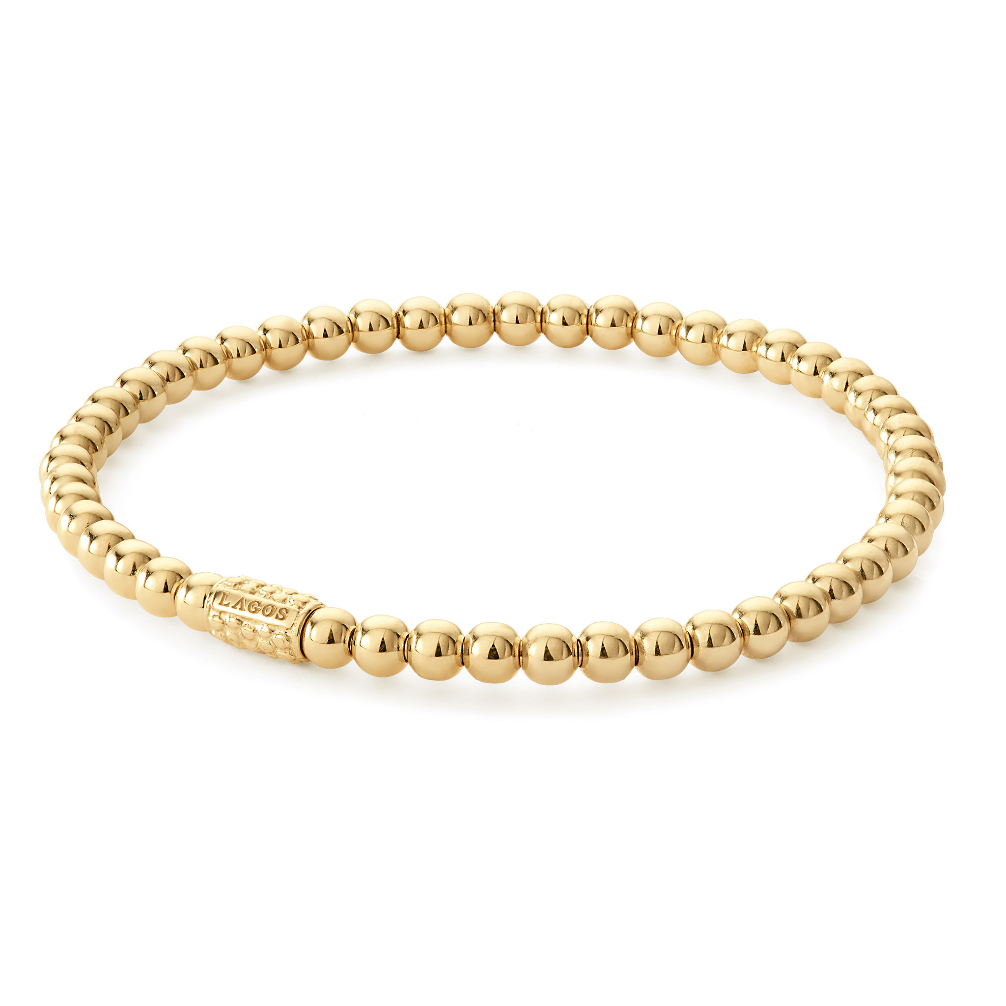 LAGOS 18K Yellow Gold Caviar 4mm Ball Stretch Medium Bracelet