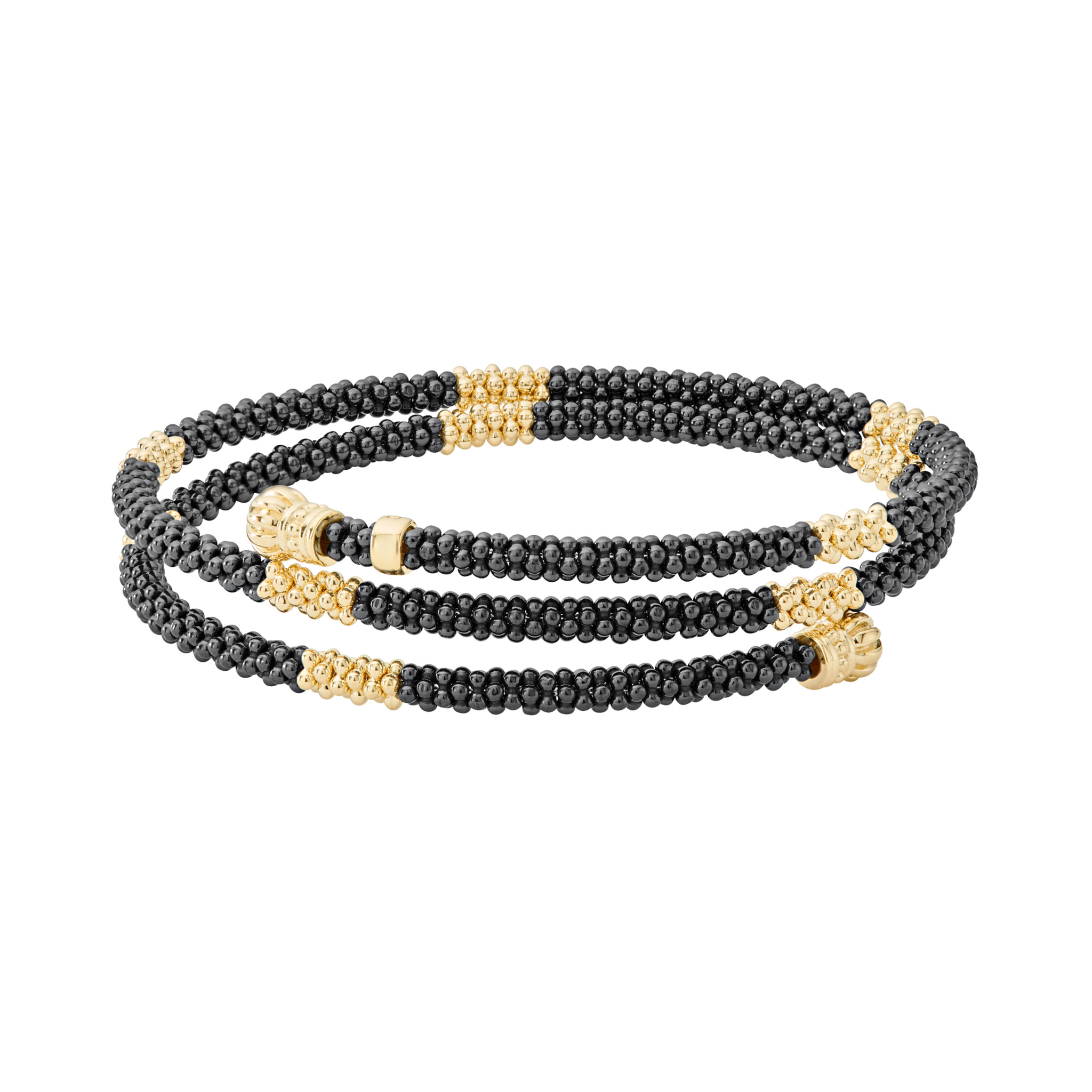 LAGOS 18K Yellow Gold Station and Black Caviar 3mm Coil Medium Bracelet