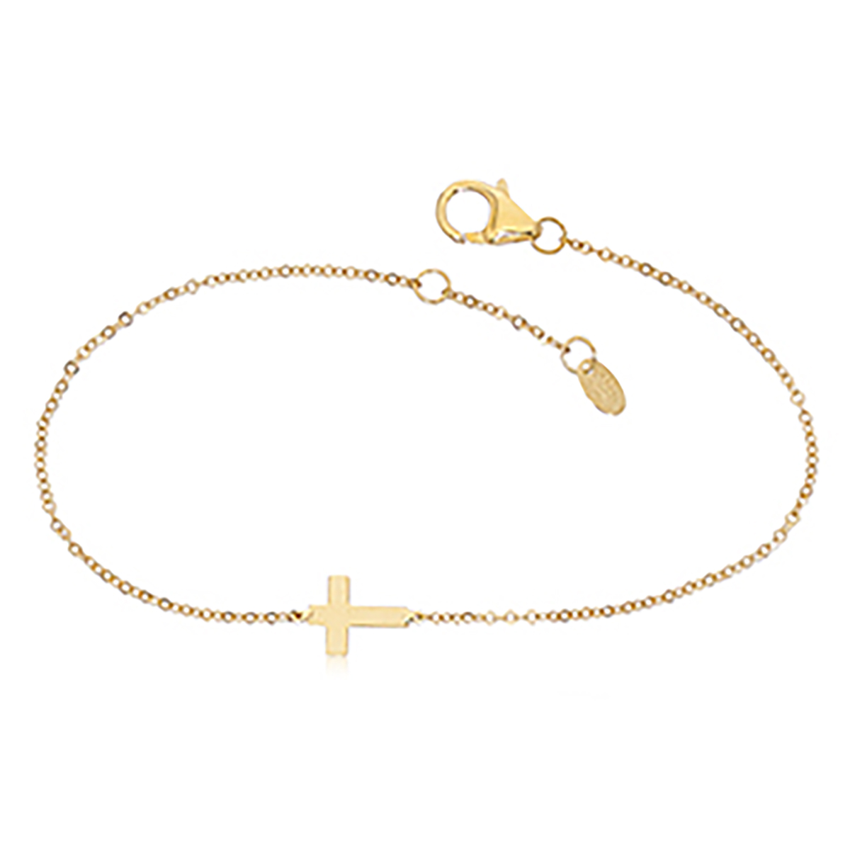 Yellow Gold Sideways Cross Bracelet, 7.5