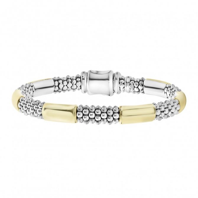 LAGOS High Bar Caviar 6 Station Bracelet in Sterling Silver & Yellow Gold