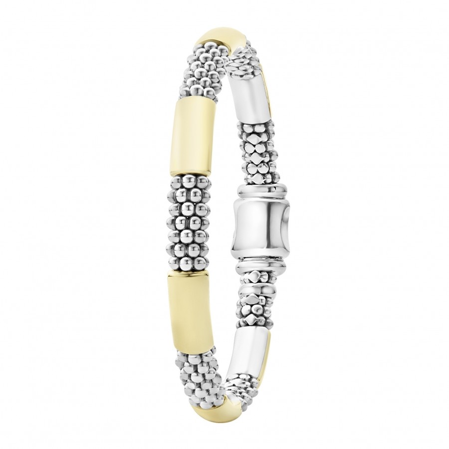 LAGOS High Bar Caviar 6 Station Bracelet in Sterling Silver & Yellow Gold