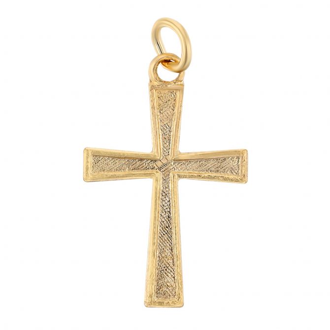 Yellow Gold Engraved Texture Tapered Cross Charm