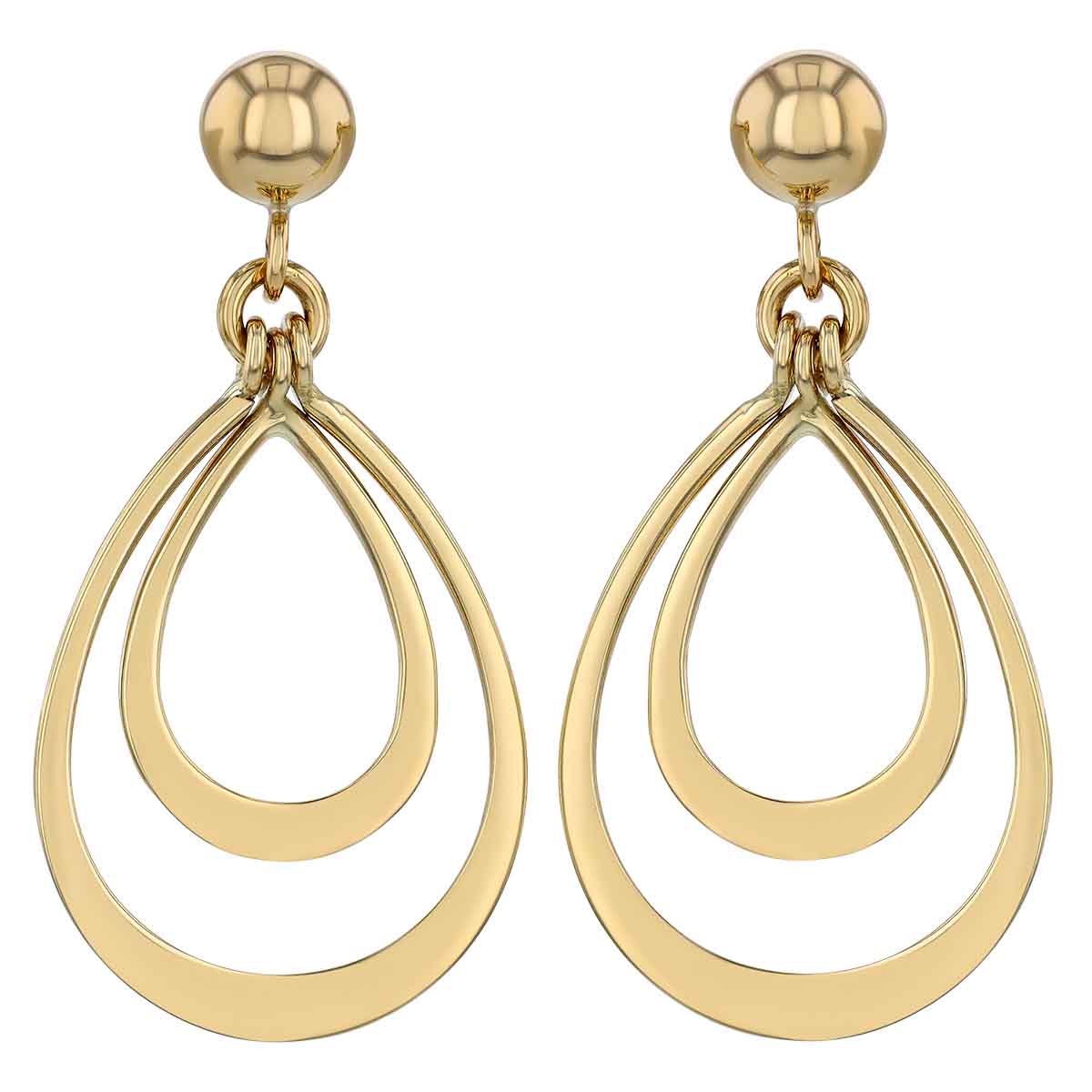 Yellow Gold Double Teardrop Dangle Earrings