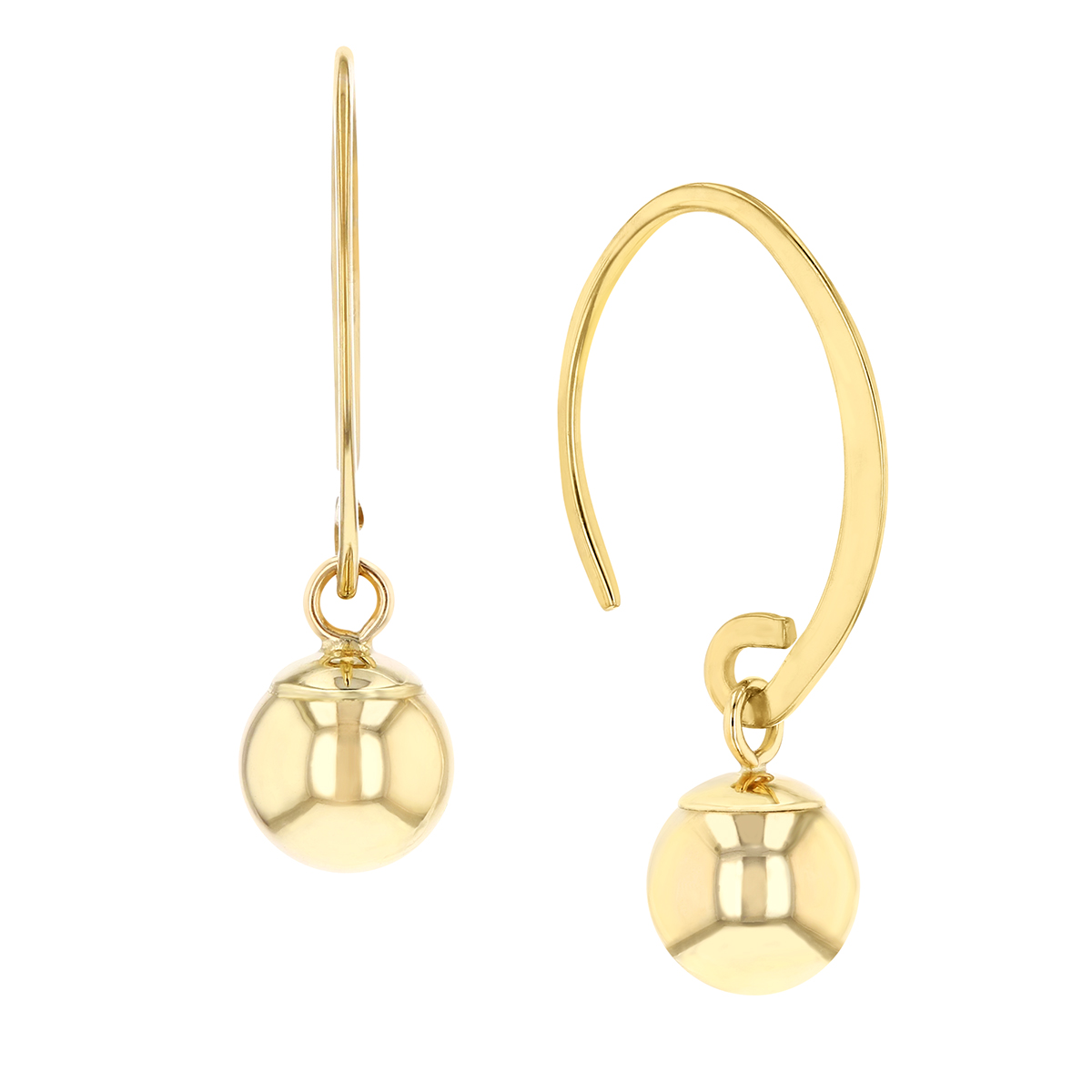Yellow Gold 6 mm Ball Simple Sweep Drop Earrings