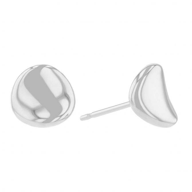 White Gold 10 mm Curved Disc Stud Earrings
