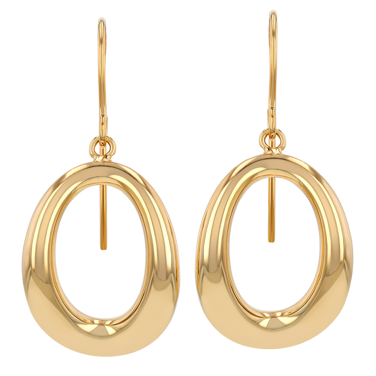 Yellow Gold Curved Open Circle Dangle Earrings