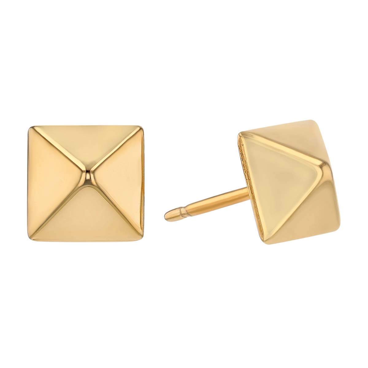 Yellow Gold Dainty Pyramid Stud Earrings, 6 mm