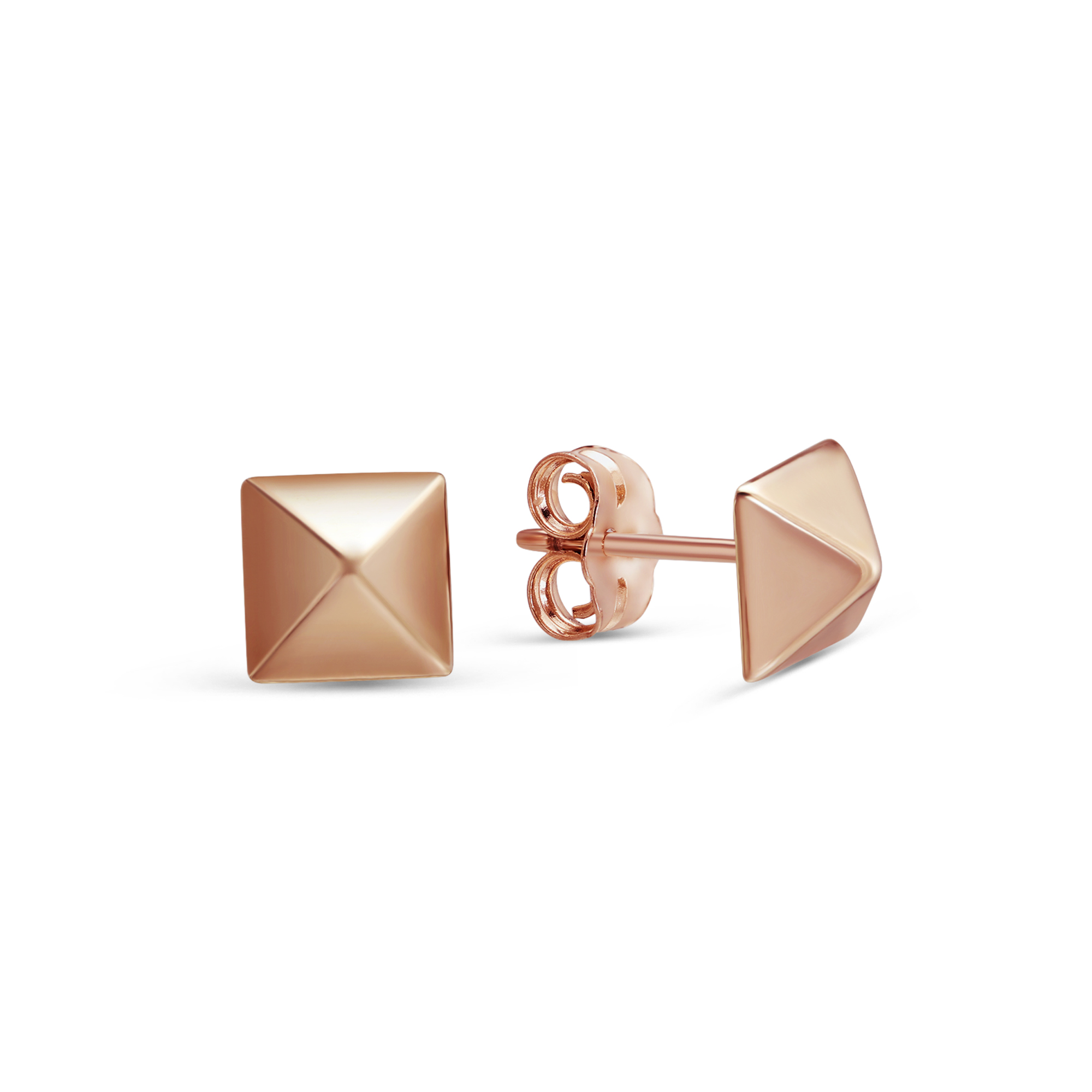 14K Rose Gold Pyramid Earrings, 6mm