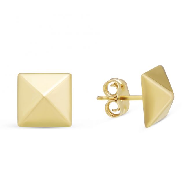 Yellow Gold Dainty Pyramid Stud Earrings, 8 mm