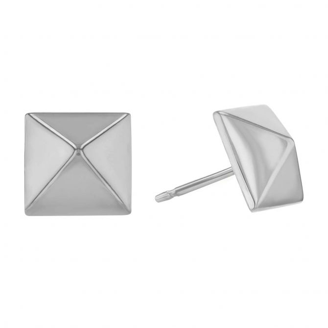 White Gold Dainty Pyramid Stud Earrings, 8 mm