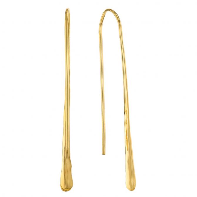 Yellow Gold Long Flat Teardrop Shape Threader Earrings