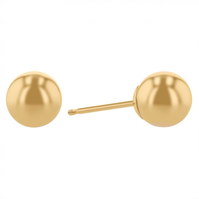14K Yellow Gold Ball Earrings, 6mm