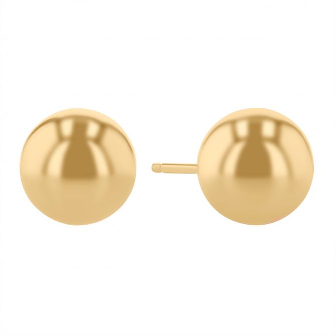 Yellow Gold Ball Stud Earrings, 7 mm