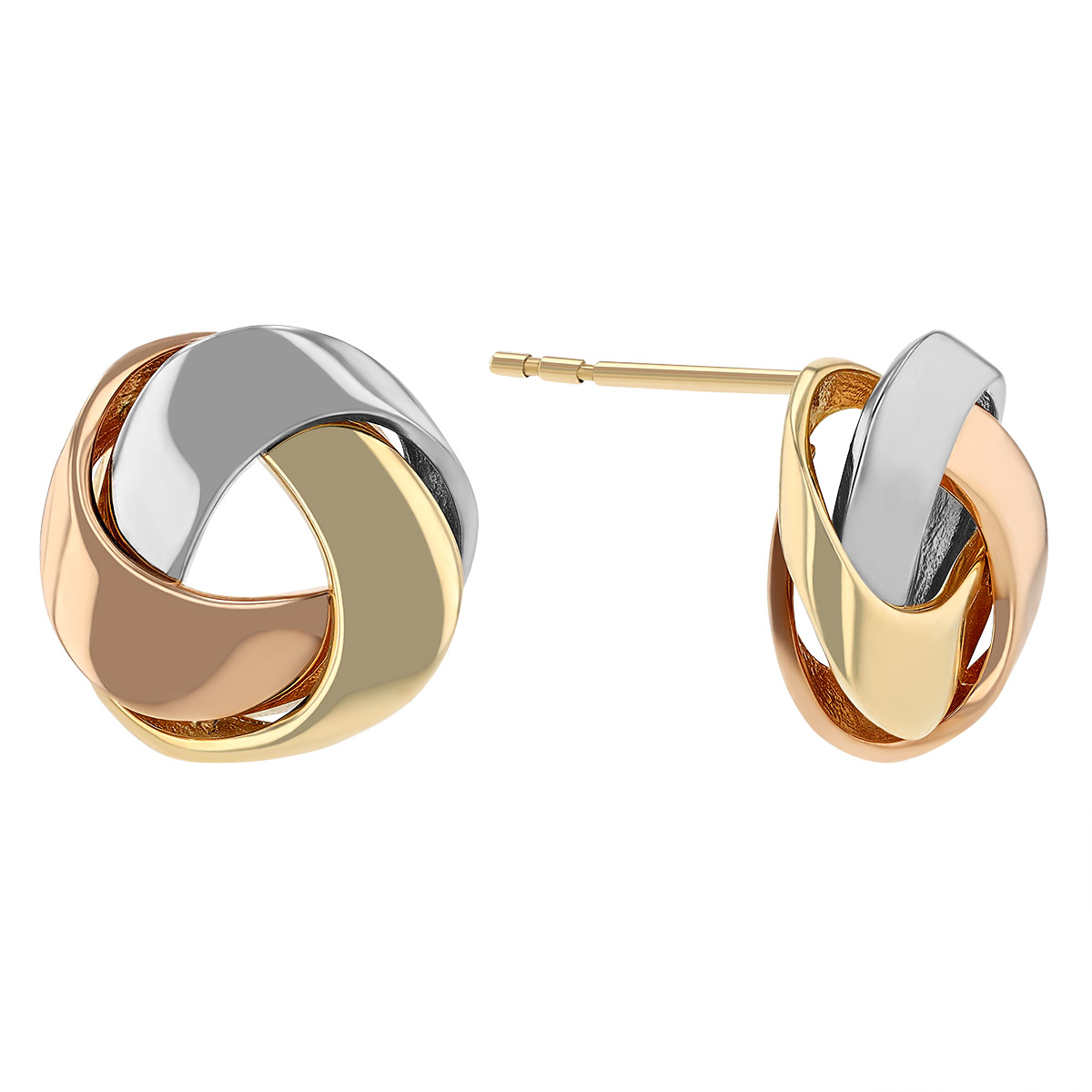 Tri Tone Love Knot Earrings in Yellow, White, & Rose Gold