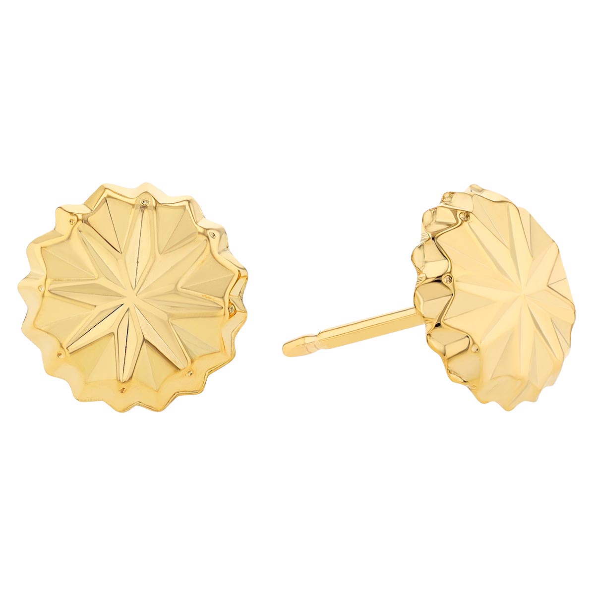 Yellow Gold Faceted Button Stud Earrings