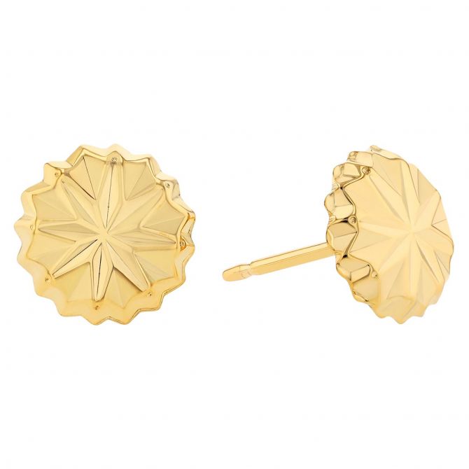 Yellow Gold Faceted Button Stud Earrings
