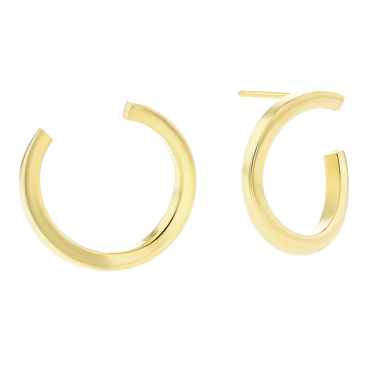 14K Yellow Gold Square Tube Open Hoop Post Earrings