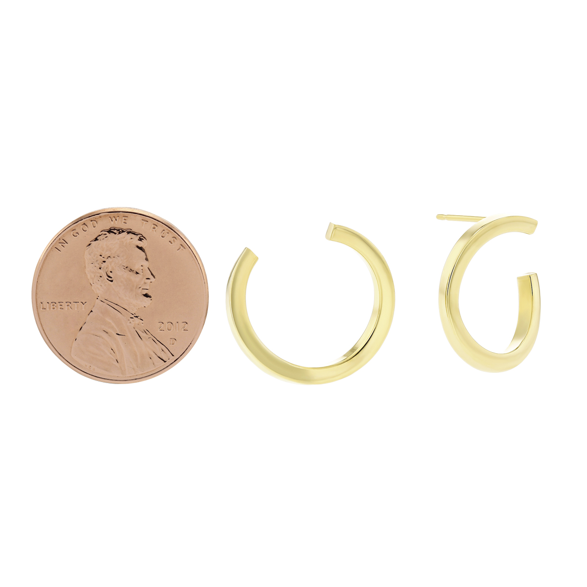 14K Yellow Gold Square Tube Open Hoop Post Earrings