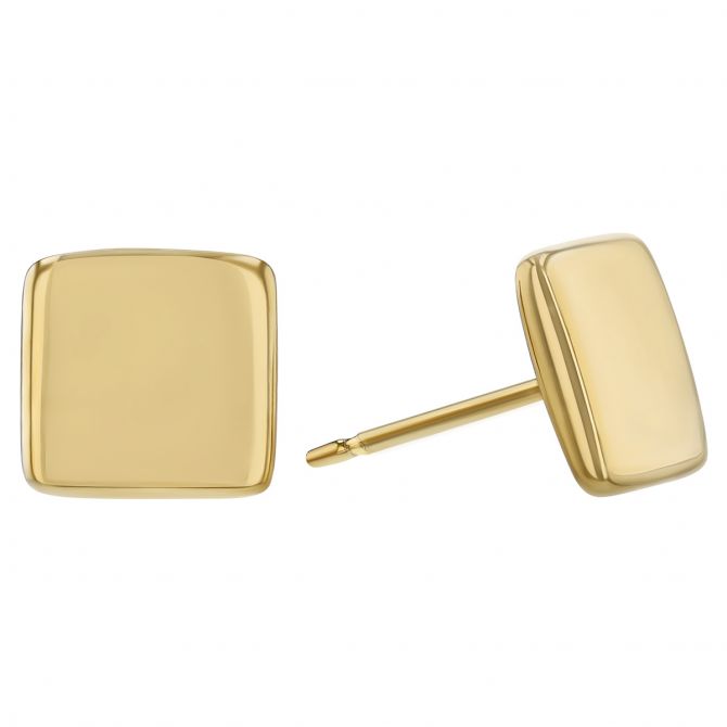 Yellow Gold Flat Square Stud Earrings