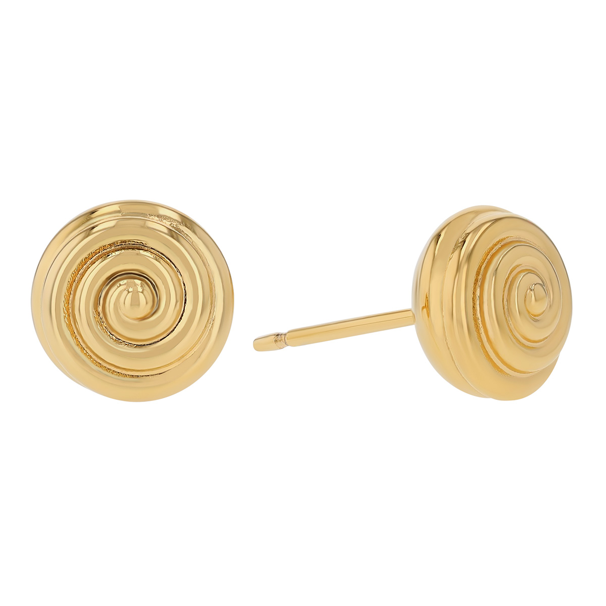 Yellow Gold Dainty Spiral Textured Disc Stud Earrings