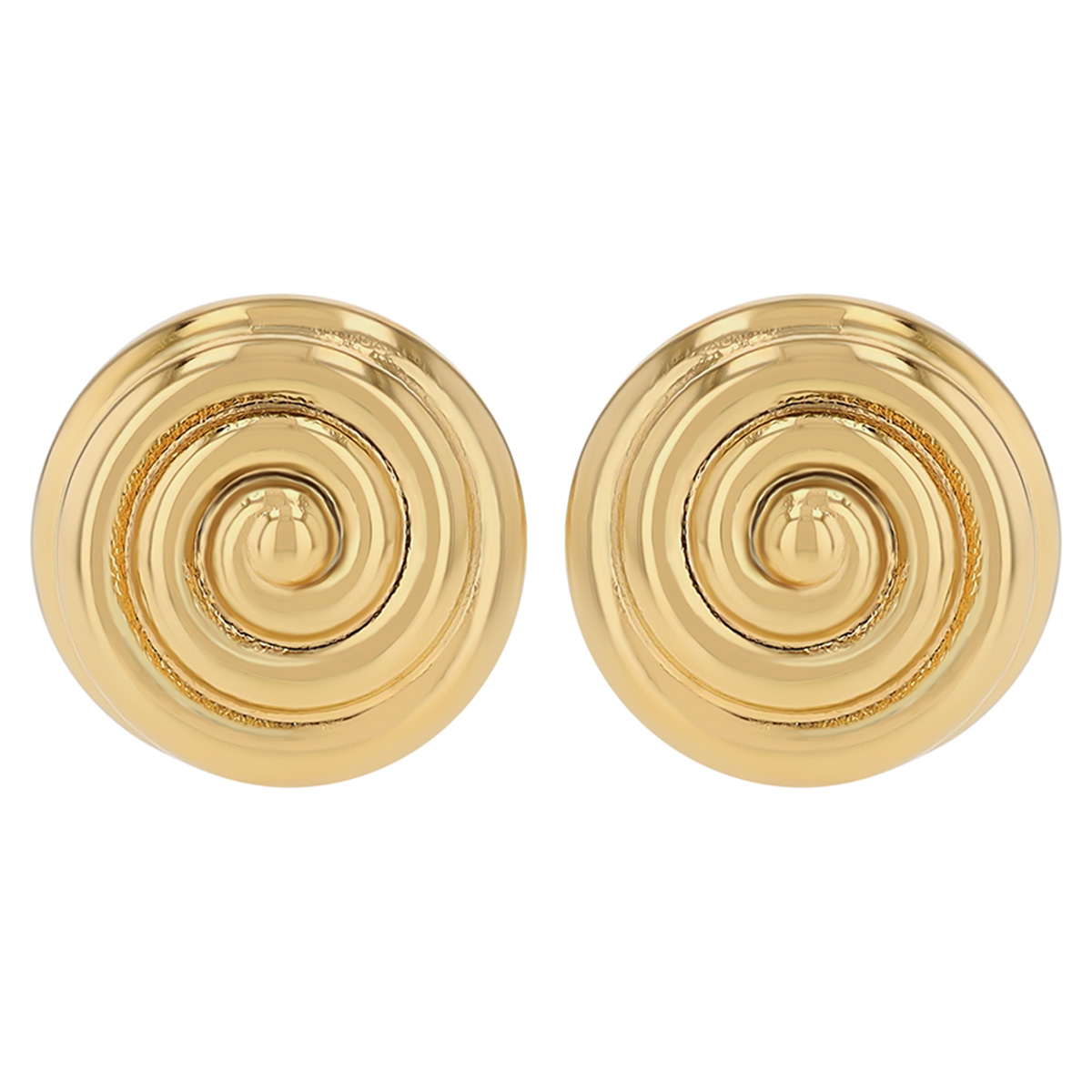 Yellow Gold Dainty Spiral Textured Disc Stud Earrings