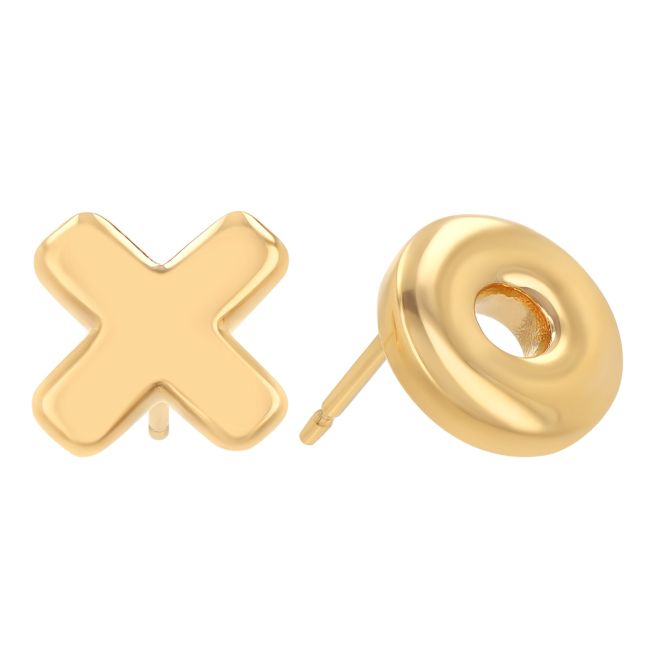 Yellow Gold "X" and "O" Stud Earrings