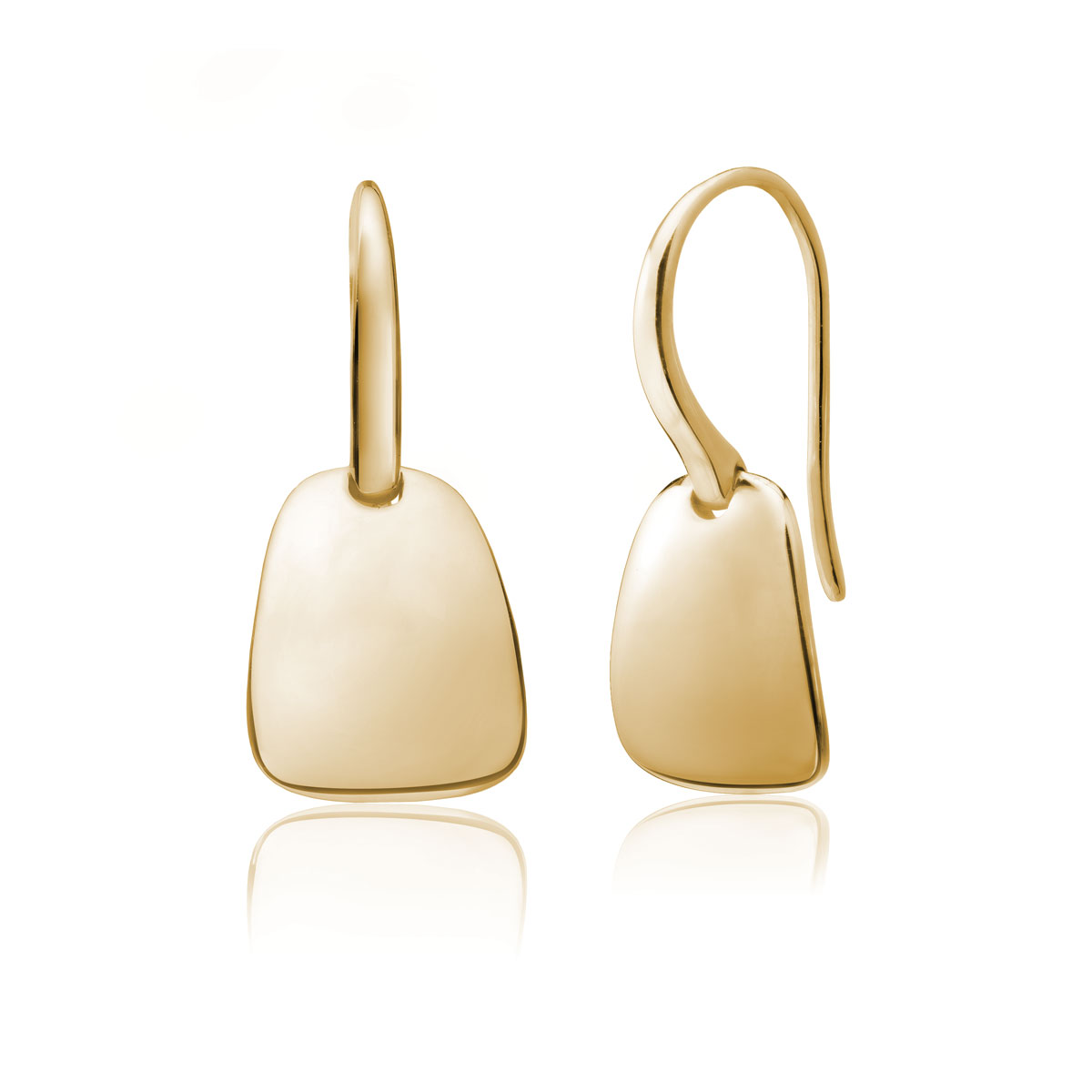 Yellow Gold Curved Square Drop Earrings