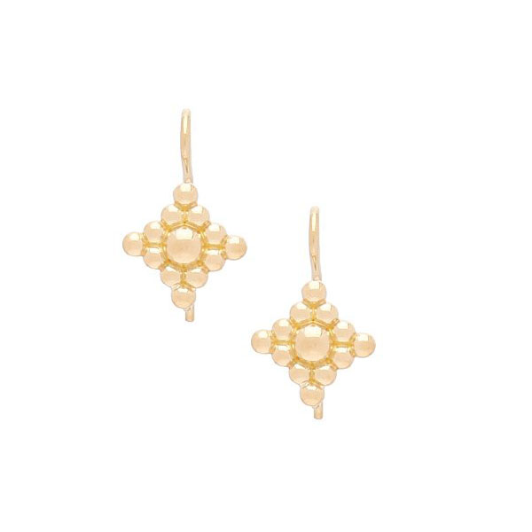Clara Williams Limited Edition 18K Yellow Gold Diamond Shaped Beaded Dangle Earrings