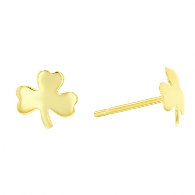 Yellow Gold Small Clover Stud Earrings