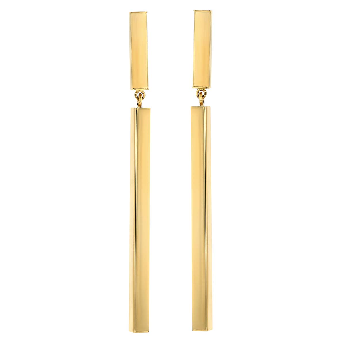 Yellow Gold Vertical Squared Bar Dangle Earrings