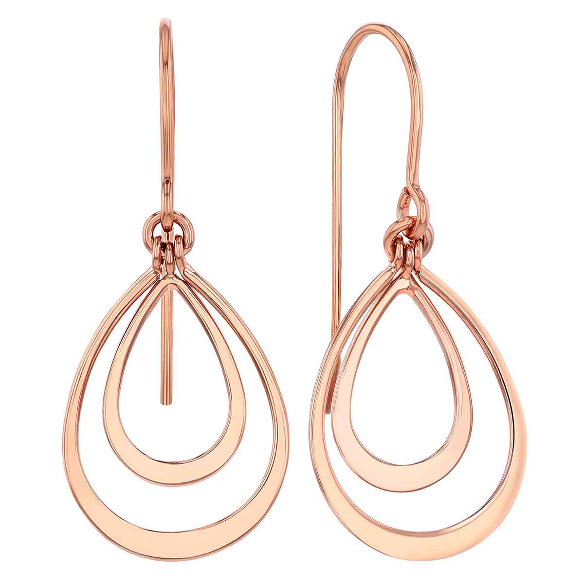 14K Rose Gold Small Double Teardrop Dangle Earrings