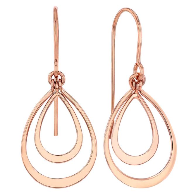 14K Rose Gold Small Double Teardrop Dangle Earrings