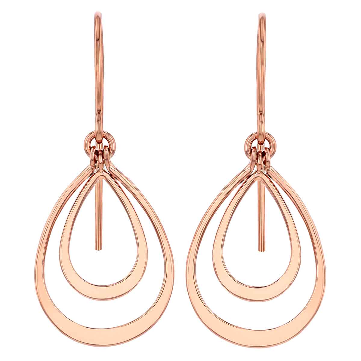 14K Rose Gold Small Double Teardrop Dangle Earrings