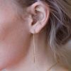 Curved Thin Wire Threader Earrings in Yellow Gold
