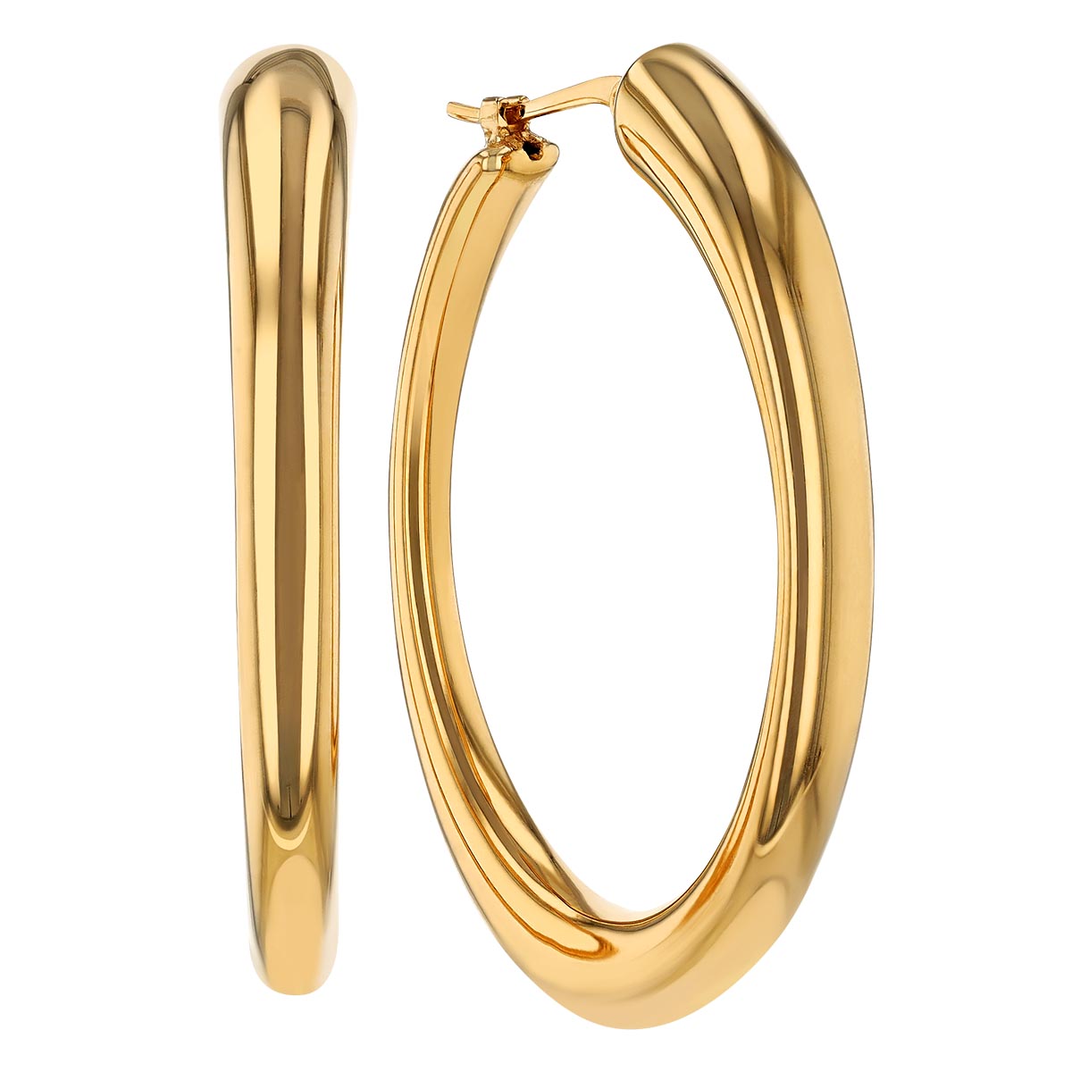 Yellow Gold Oval Tapered Hoop Earrings
