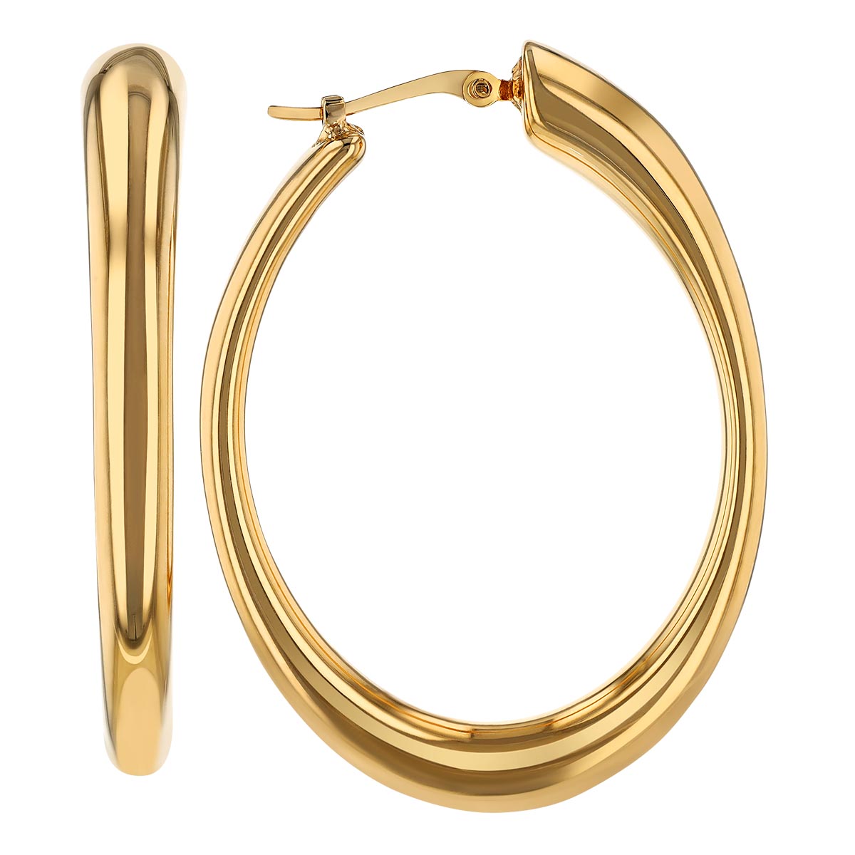 Yellow Gold Oval Tapered Hoop Earrings
