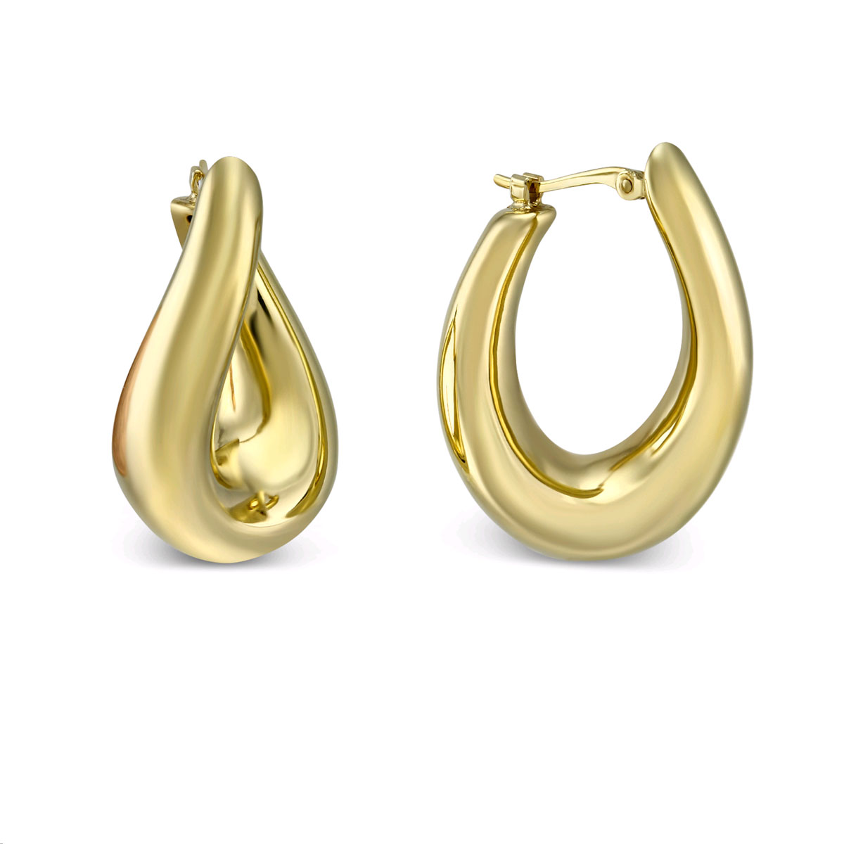 14K Yellow Oval Twisted Hoop Earrings