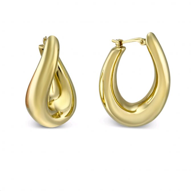 14K Yellow Oval Twisted Hoop Earrings
