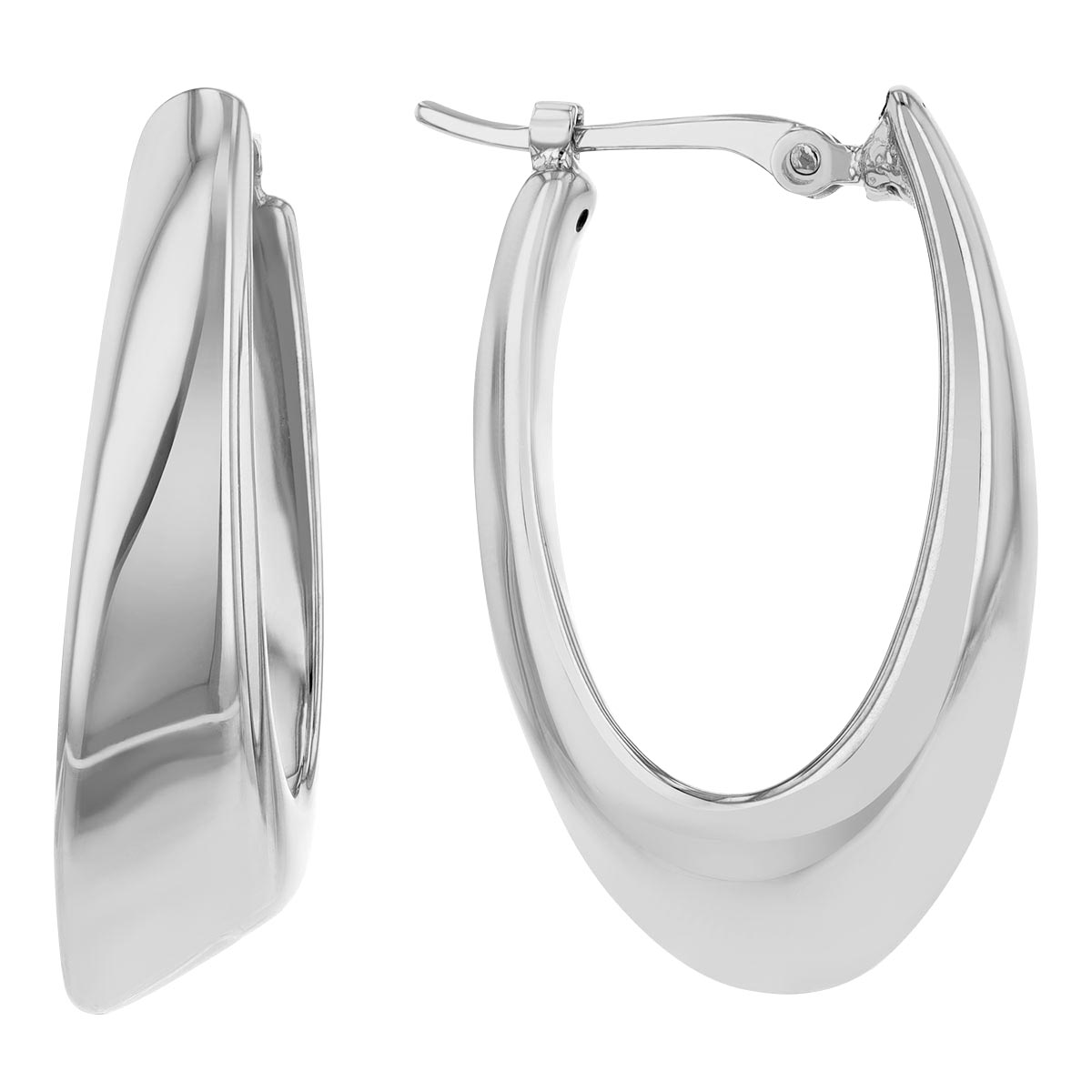 White Gold Oval Visor Hoop Earrings, 23.5 mm