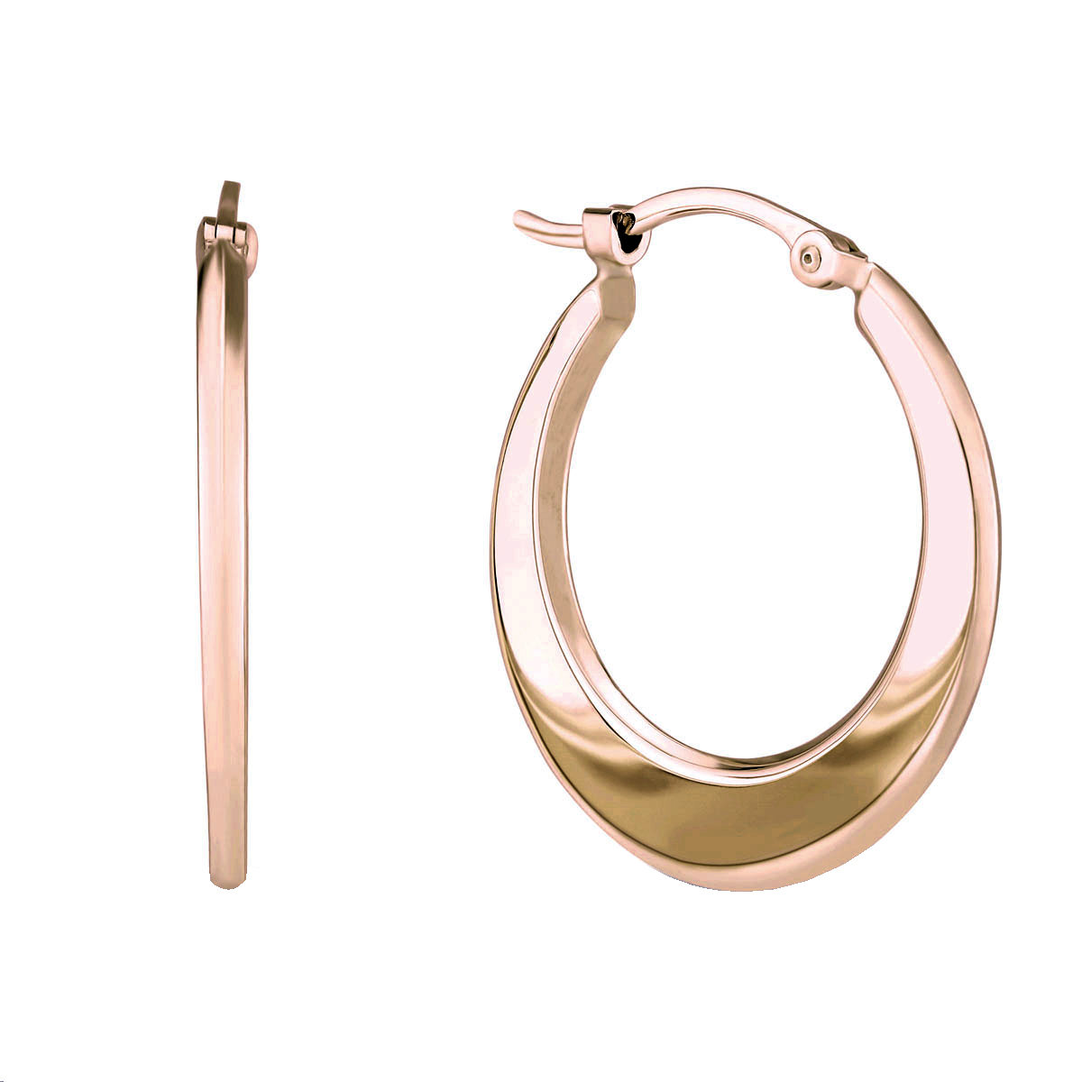 Rose Gold Flat Tapered Oval Hoop Earrings