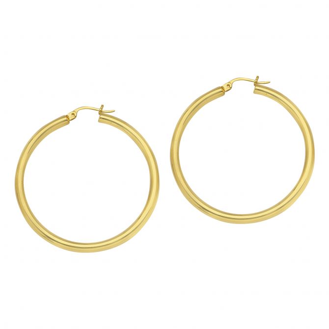 Yellow Gold Hoop Earrings, 30 mm