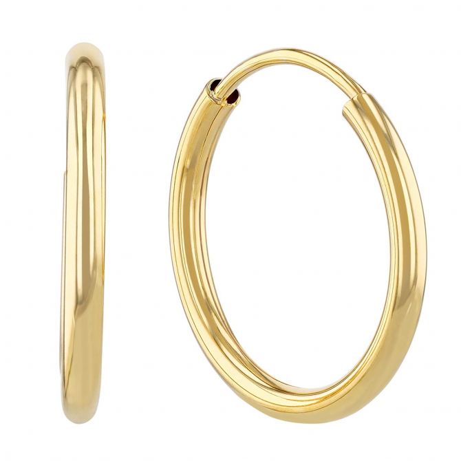 Yellow Gold Endless Tube Hoop Earrings, 15 mm