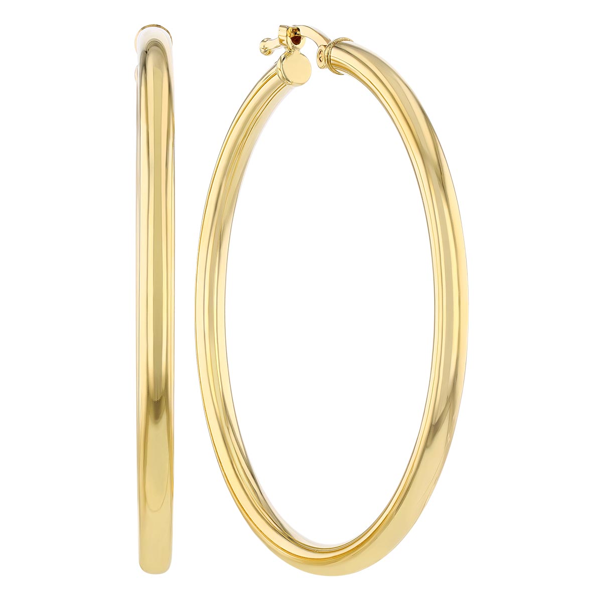 Yellow Gold Tube Hoop Earrings, 2.5 x 40 mm